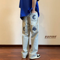 Men Cargo Pants Retro Classic Jeans Men's Autumn All-Matching Pants Loose Straight Cargo Pants