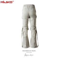Mens Vintage Pants Button Ribbon Broadly Feet Casual Pants MIJKO
