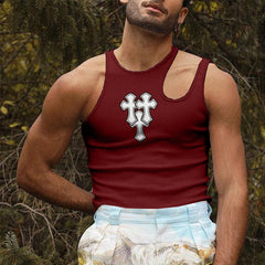 Rave Outfits Mens Vest Printed Strappy T-shirt