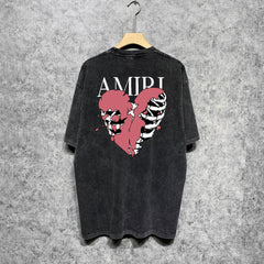Amiri T Shirts Washed and Worn Retro Short Sleeve T-shirt