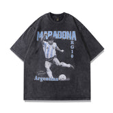 Men's T Shirt Washed Distressed Printed Short-Sleeved T-shirt Men's and Women's Retro Loose