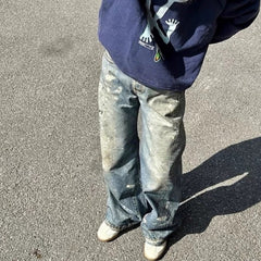 Men's Vintage Pants Men's Women's High Street Straight Pants Jeans MIJKO