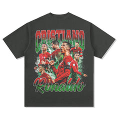 Men Vintage Football T-Shirt Retro C Luo Printed Short Sleeve Crew Neck Casual T-Shirt