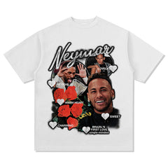 Men Vintage Football T-Shirt Neymar Football Stars Vintage Printed Short Sleeve Washed Old Top