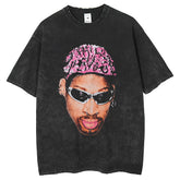 Mens T Shirts Dennis Rodman Printed Short Sleeve T-Shirt Washed and Old