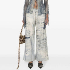 Men Vintage Pants straight-leg pants make old washed 3D printed jeans MIJKO