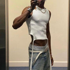 Rave Outfits Men Vest Shoulder Strap Stretch Knitted