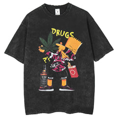 Mens T Shirts Make Old Printed Washed Cartoon Simpson Loose T-Shirts