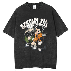 Men T Shirts Washing Water Old Full-time Lovers Printing Loose Vintage Casual