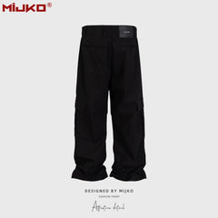 Men Vintage Pants Multi-Pocket Straight Casual Loose Pants MIJKO