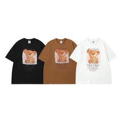 T-shirt homme imprimé ours en coton à manches courtes pour bébé garçon et fille, ample, pour l'été