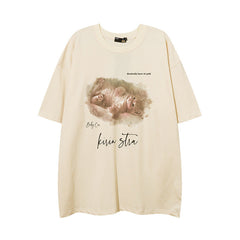 T-shirt Homme Printemps et Été T-shirt Imprimé Chaton Manches Courtes Homme et Femme Décontracté