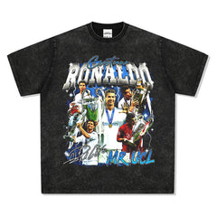 Mens Vintage Football T-Shirt Ronaldo Printed Short Sleeve T-Shirt Vintage Loose