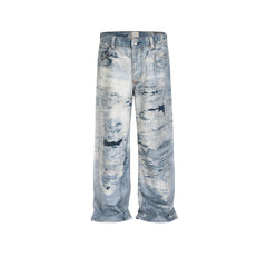 Men Vintage Pants straight-leg pants make old washed 3D printed jeans MIJKO