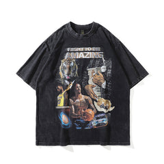 T-shirt Homme Américain Rétro Imprimé Graphique Manches Courtes T-shirt Hommes et Femmes Hip Hop Ample