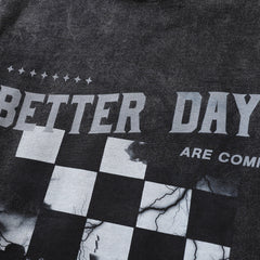 Men Long Sleeve T Shirt Creative Checkerboard Pattern Distressed