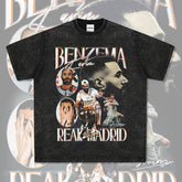 Men's Vintage Football T-Shirt benzema Short Sleeve T-Shirt Men's Summer Vintage Loose Loose Top Print