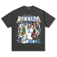 Mens Vintage Football T-Shirt Ronaldo Printed Short Sleeve T-Shirt Vintage Loose