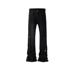 Mens Vintage Pants Design Trousers Zipper Wide Foot Jeans MIJKO