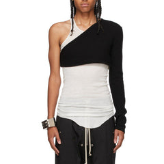 Rave Outfits Mens Vest White Stitching T-shirt Two-Piece Set