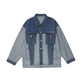 Graffiti Color Block Denim Coat Men's Stitching Shirt Top Large Size Loose Men Denim Jacket