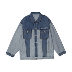 Graffiti Color Block Denim Coat Men's Stitching Shirt Top Large Size Loose Men Denim Jacket