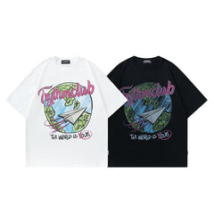 T-shirt homme imprimé vieilli à manches courtes - T-shirt unisexe rétro ample