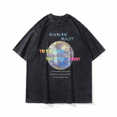 T-shirt pour homme - Manches courtes, coupe ample, style rétro, motif de couple, streetwear