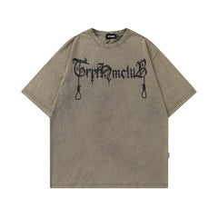 T-shirt homme imprimé, effet usé et délavé, manches courtes, style rétro pour homme et femme