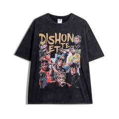 T-shirt Homme Imprimé Délavé Vintage Manches Courtes T-shirt Homme et Femme Hip Hop