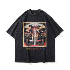 Men T Shirt Street Retro Portrait Printing Loose Short Sleeve T-shirt for Men and Women