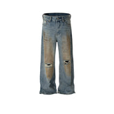 Mens Vintage Pants Ripped Straight Old Jeans MIJKO