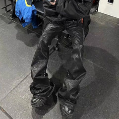 Men's Vintage Pants Jeans Men's and Women's Back Ribbon Drawstring Black Trousers MIJKO