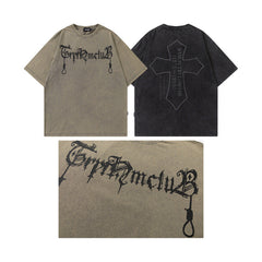 T-shirt homme imprimé, effet usé et délavé, manches courtes, style rétro pour homme et femme