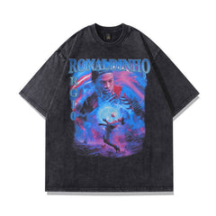 T-shirt Homme Hip Hop Rétro Imprimé Rap Effet Usé Manches Courtes pour Homme et Femme