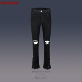 Mens Vintage Pants Zipper Leg Ripped Unisex Jeans MIJKO