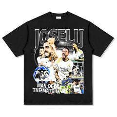 Mens Vintage Football T-Shirt Vintage Joselu Printed Short Sleeve T-Shirt Wash