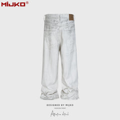 Mens Vintage Pants Ripped Ripped Straight Jeans MIJKO