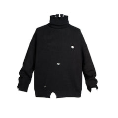 Mens Jacket Turtleneck Knitted Ripped Sweater MIJKO