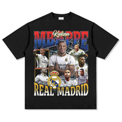 Mens Vintage Football T-Shirt Vintage Mbappe Printed Short Sleeve T-Shirt Washed Crew Neck