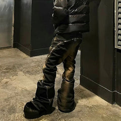 Men's Vintage Pants Men's Women's Washed Old Trousers Wide Feet Zipper Jeans MIJKO