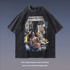 T-shirt Homme Américain Rétro Imprimé Graphique Manches Courtes T-shirt Hommes et Femmes Hip Hop Ample