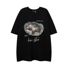 T-shirt Homme Printemps et Été T-shirt Imprimé Chaton Manches Courtes Homme et Femme Décontracté