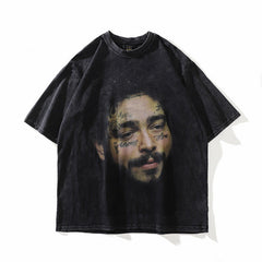 T-shirt homme rétro délavé déchiré imprimé anime manches courtes ample