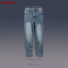 Mens Vintage Pants Washed Old Unisex Jeans MIJKO