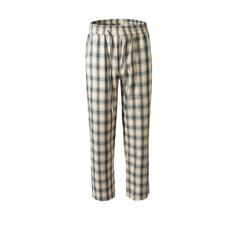 Mens Vintage Pants Drawstring Cotton Casual Plaid Pants MIJKO