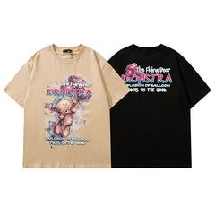 T-shirt homme Hip Hop Col rond Manches courtes T-shirt Hommes et Femmes Ample Couple assorti