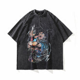 T-shirt homme rétro délavé déchiré imprimé anime manches courtes ample