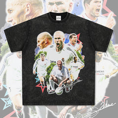 Mens Vintage Football T-Shirt Vintage Zidane Printed Short Sleeve T-Shirt Washed Crew Neck