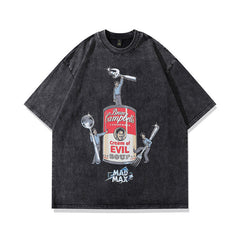 Men T Shirt Black Washed Distressed T-shirt Loose Vintage Men and Women